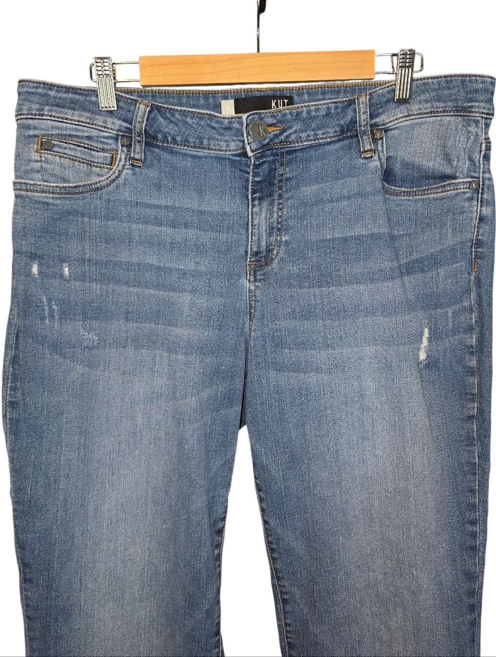 Kut From The Kloth Catherine Boyfriend Jeans Distressed Stretch Denim Size 16 - Picture 3 of 11